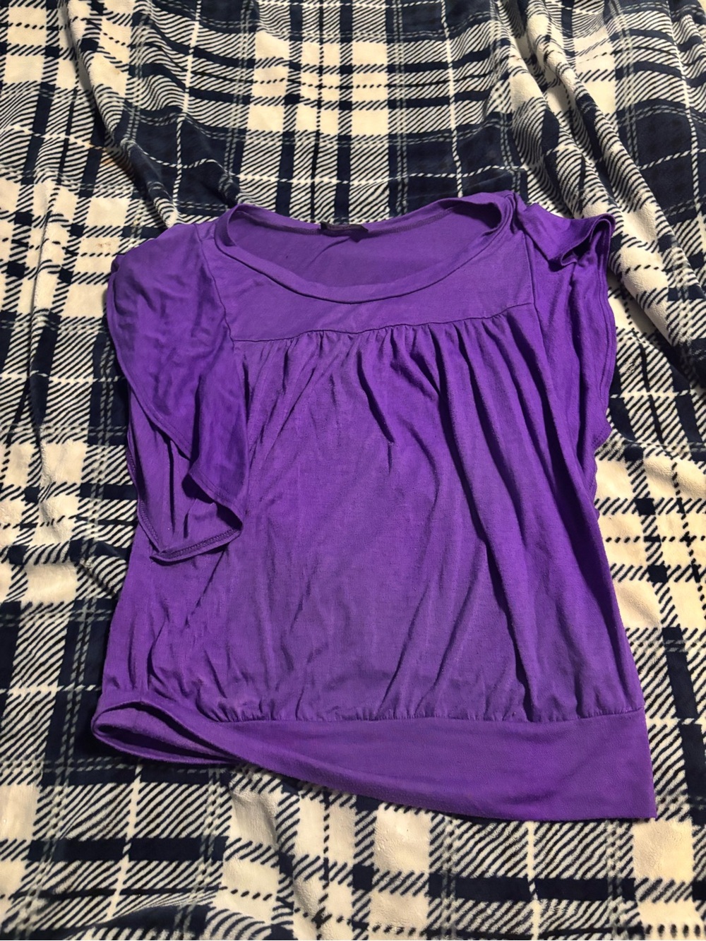 Urban Behavior Purple Gathered Yoke Short Sleeve Top
